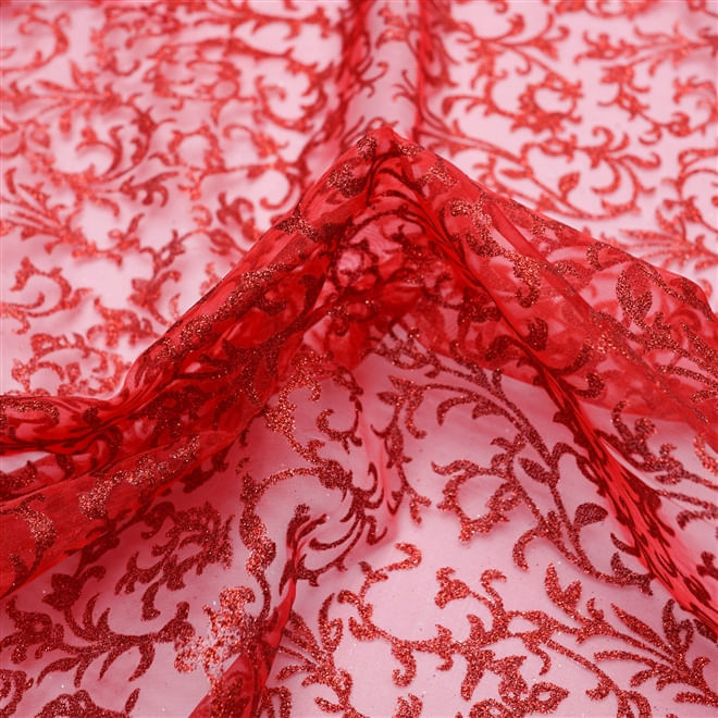 Tecido organza com glitter vermelho