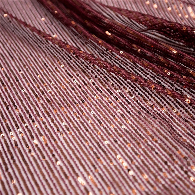 Tecido renda tule bordado paetê listrado  marsala