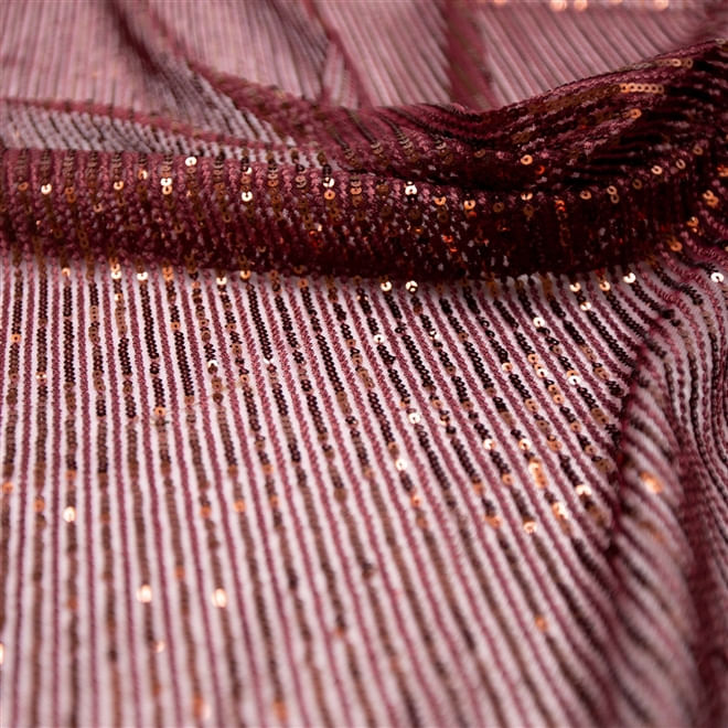 Tecido renda tule bordado paetê listrado  marsala