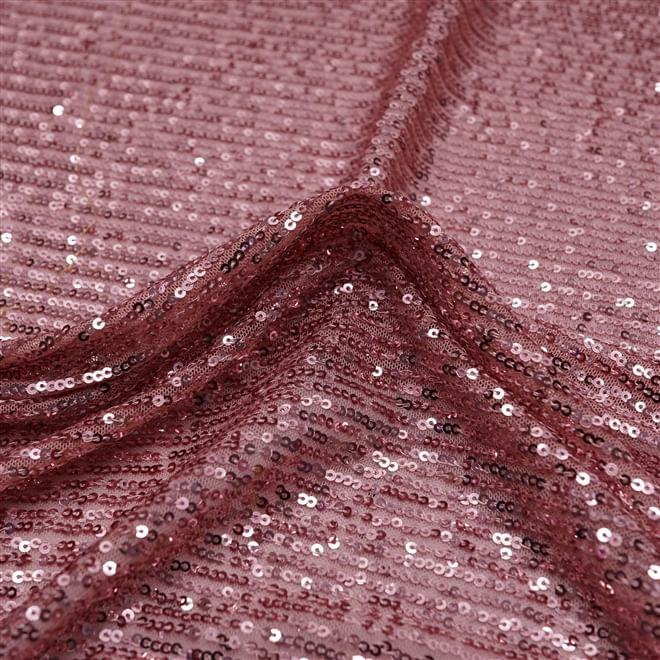 Tecido tule bordado paetê rosê