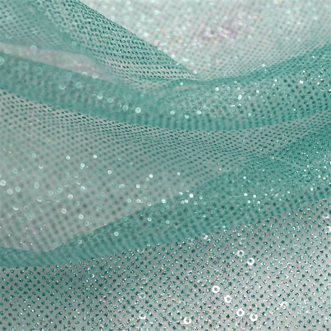 Tecido tule com glitter paetizado verde tiffany