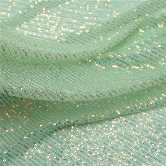 Tecido renda tule bordado paetê furta cor verde chá