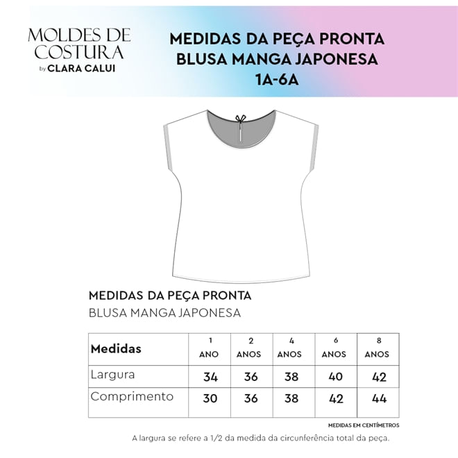 Molde blusa manga japonesa infantil tamanho de ano até anos by