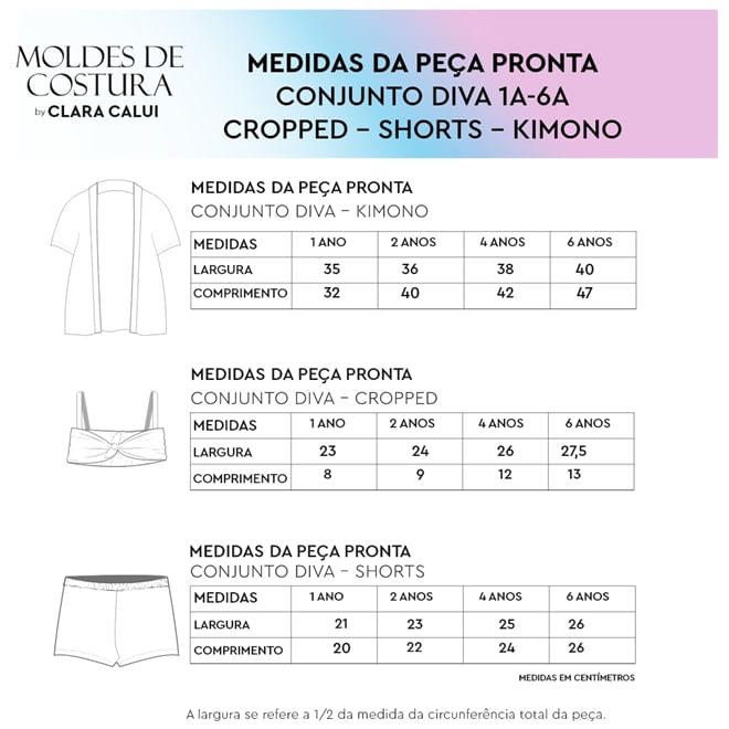 Molde conjunto diva infantil tamanho de ano até anos by Clara
