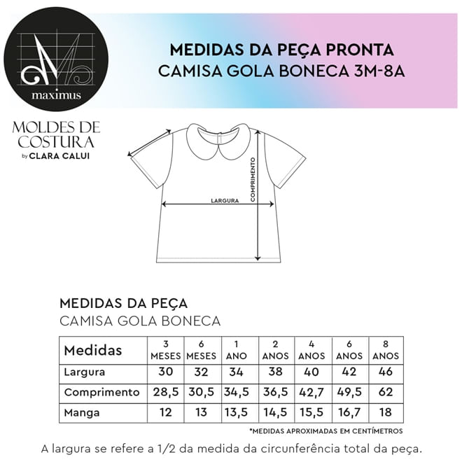Molde camisa gola boneca infantil tamanho de meses até anos by