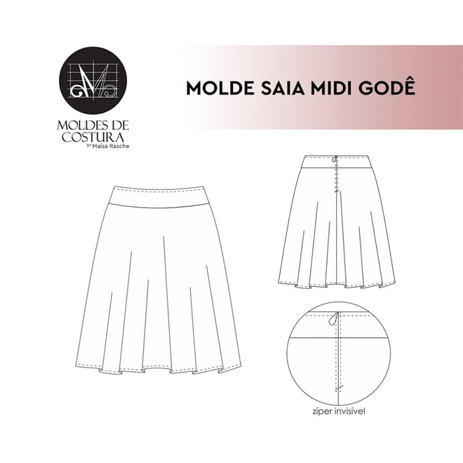 Molde saia midi godê tamanho PP ao EXG by Maísa Rasche Maximus