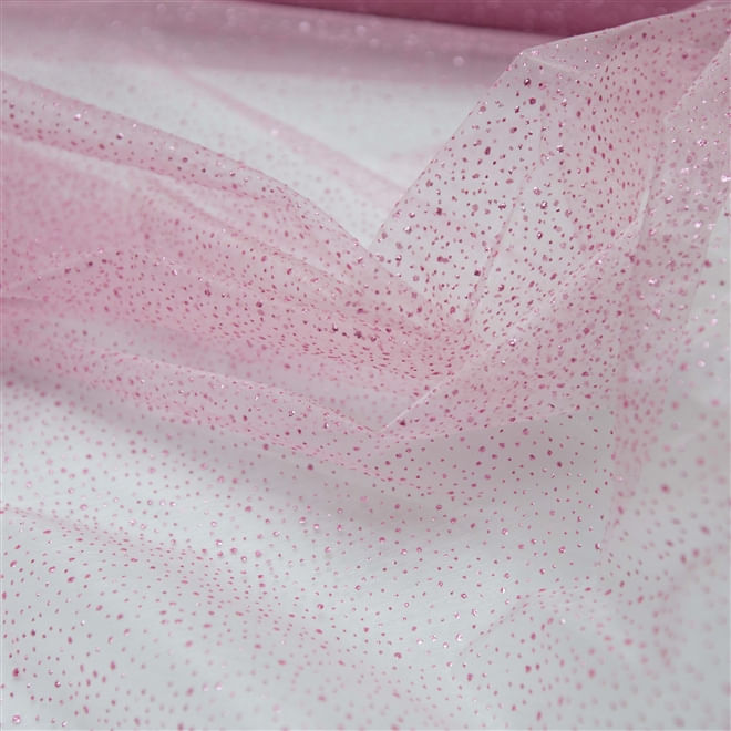 Tecido organza glitter rosa bebê
