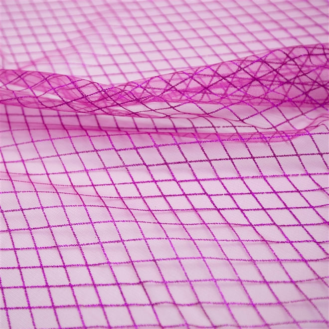 Tecido tule com glitter xadrez pink