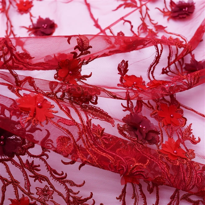 Tule Bordado Renda Rosa Para Vestido Tecido Renda Tule Bordado