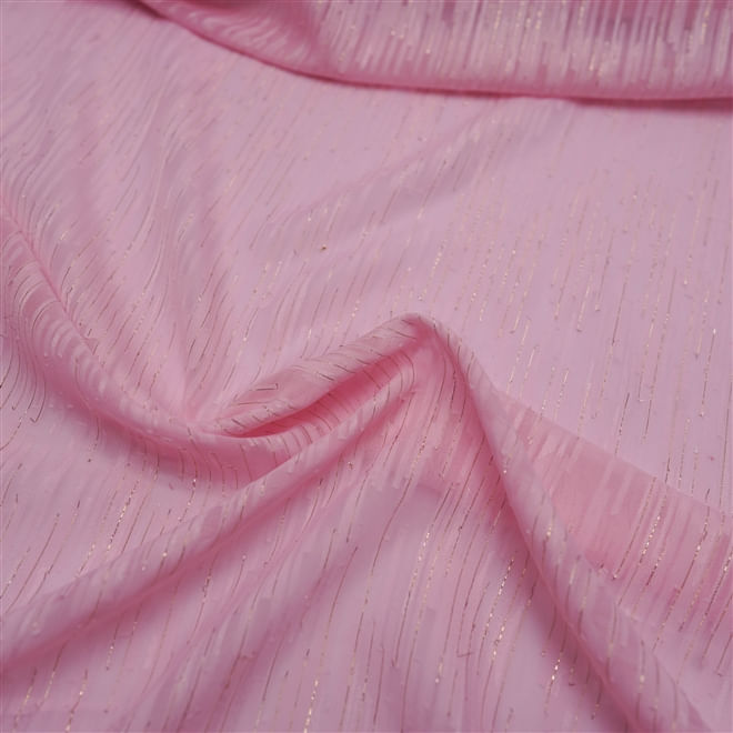 Tecido chiffon jacquard devorê rosa bebê fio dourado Maximus