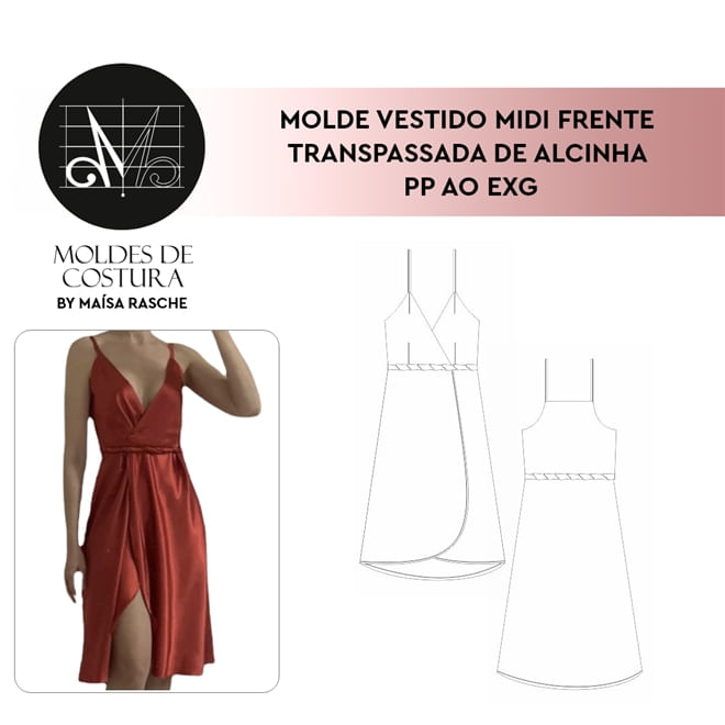 Molde vestido midi transpassado tamanho PP ao EXG by Maísa Rasche