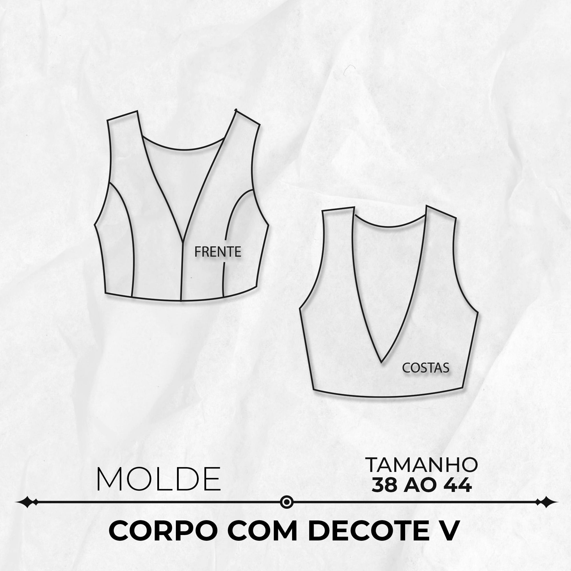 Molde corpo com decote V para vestido tamanho 38 ao 48 by Marlene