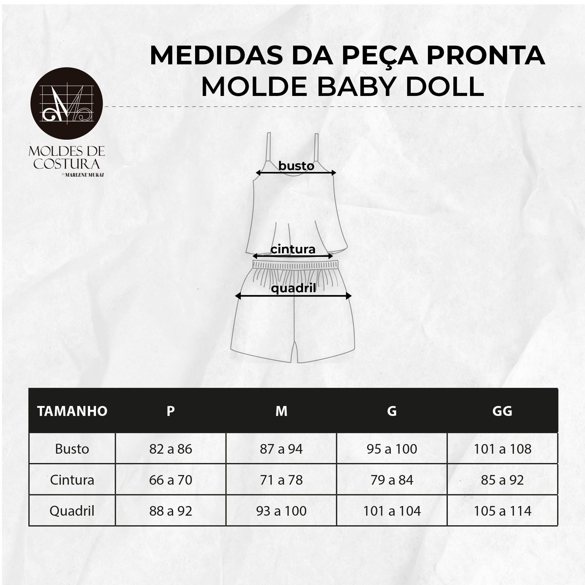 Molde pijama babydoll tamanho P ao GG by Marlene Mukai Maximus