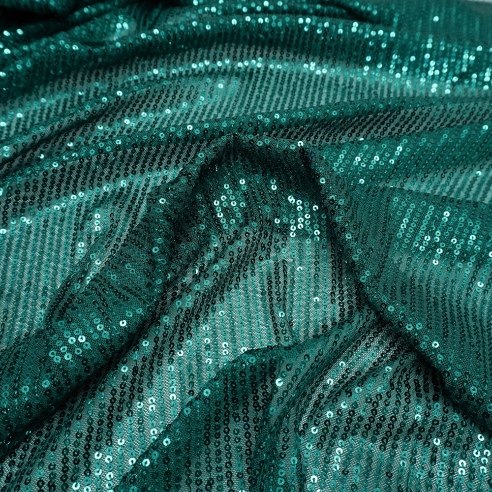 Tecido tule bordado paetê verde esmeralda