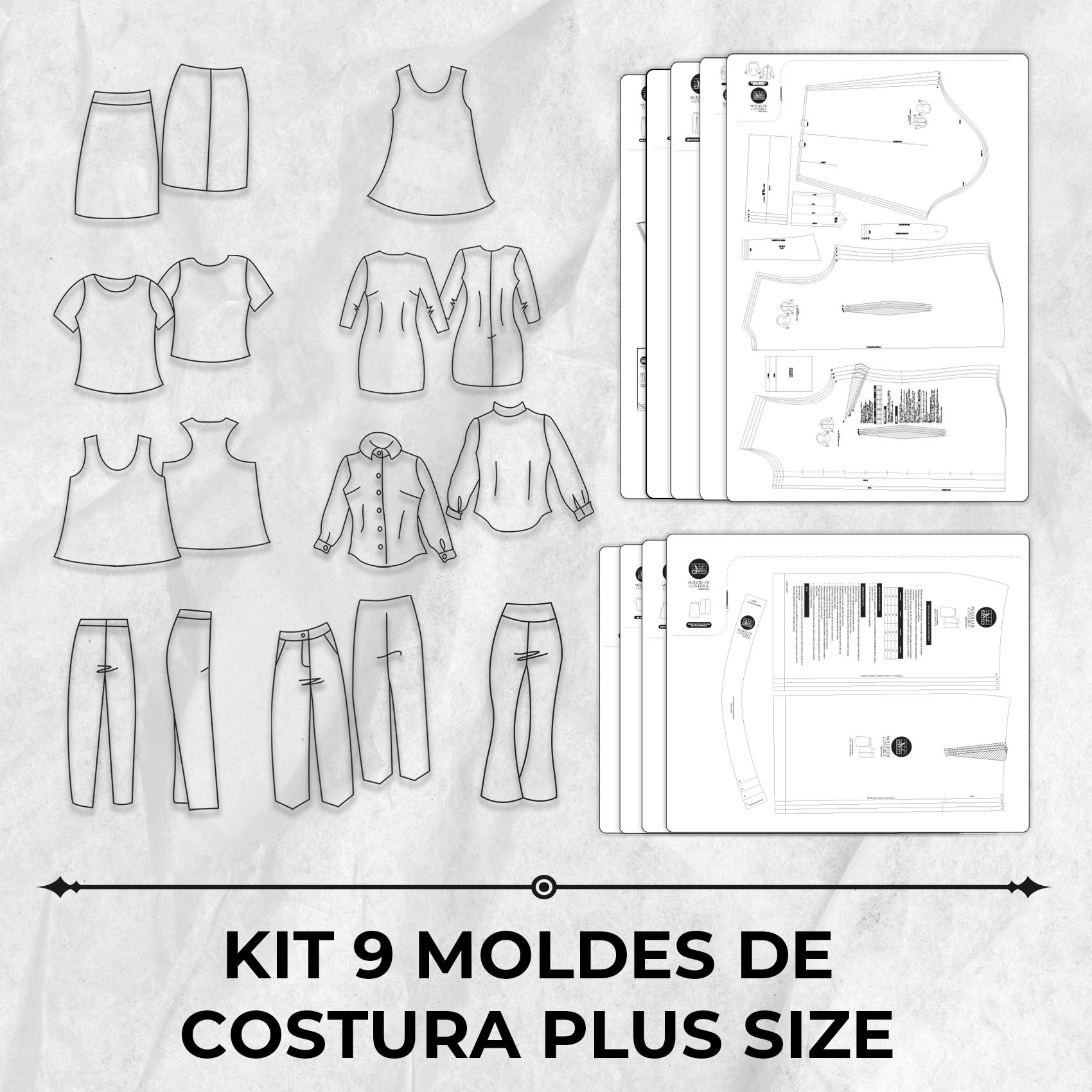 Kit 9 moldes de costura plus size by Marlene Mukai