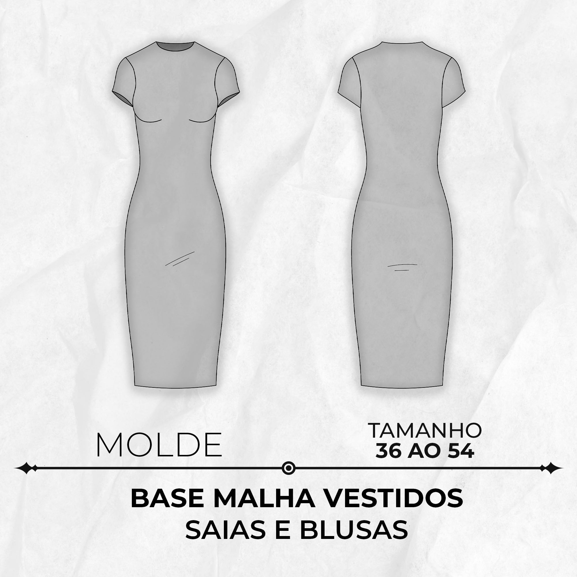Molde base malha para vestidos, saias e blusas justas tamanho 36