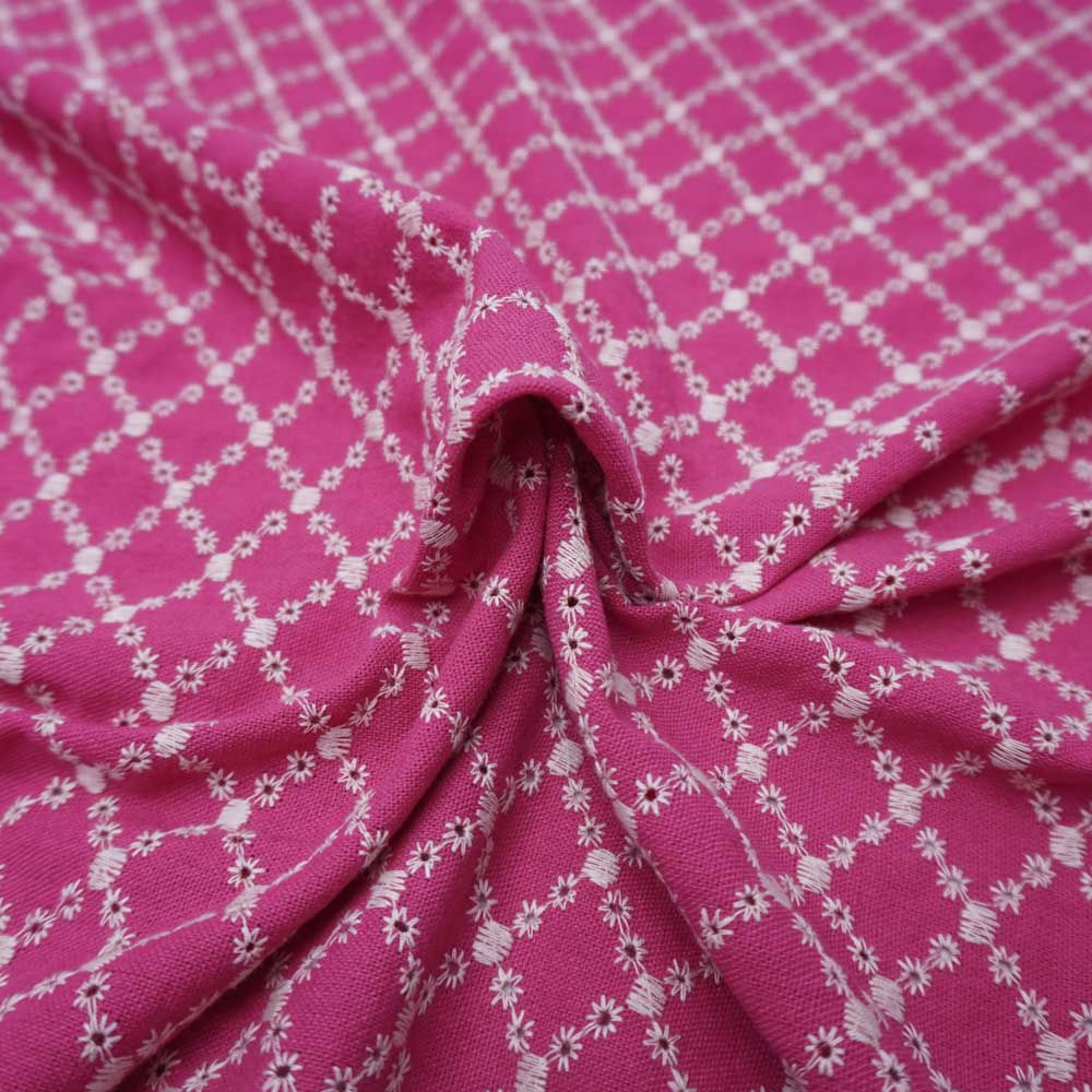 Tecido laise textura de linho pink bordada