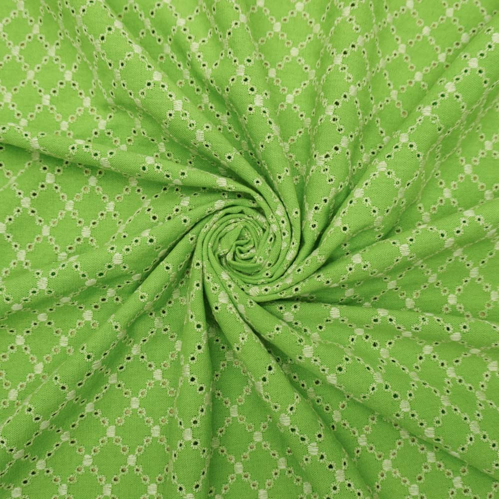 Tecido laise textura de linho verde cana bordada