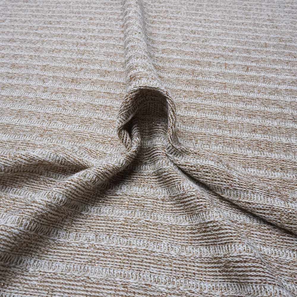 Tecido malha tricot nude fio lurex cobre