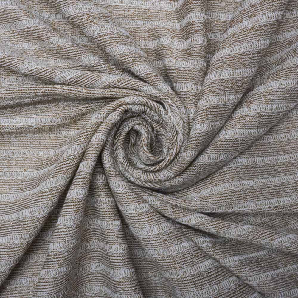 Tecido malha tricot nude fio lurex cobre