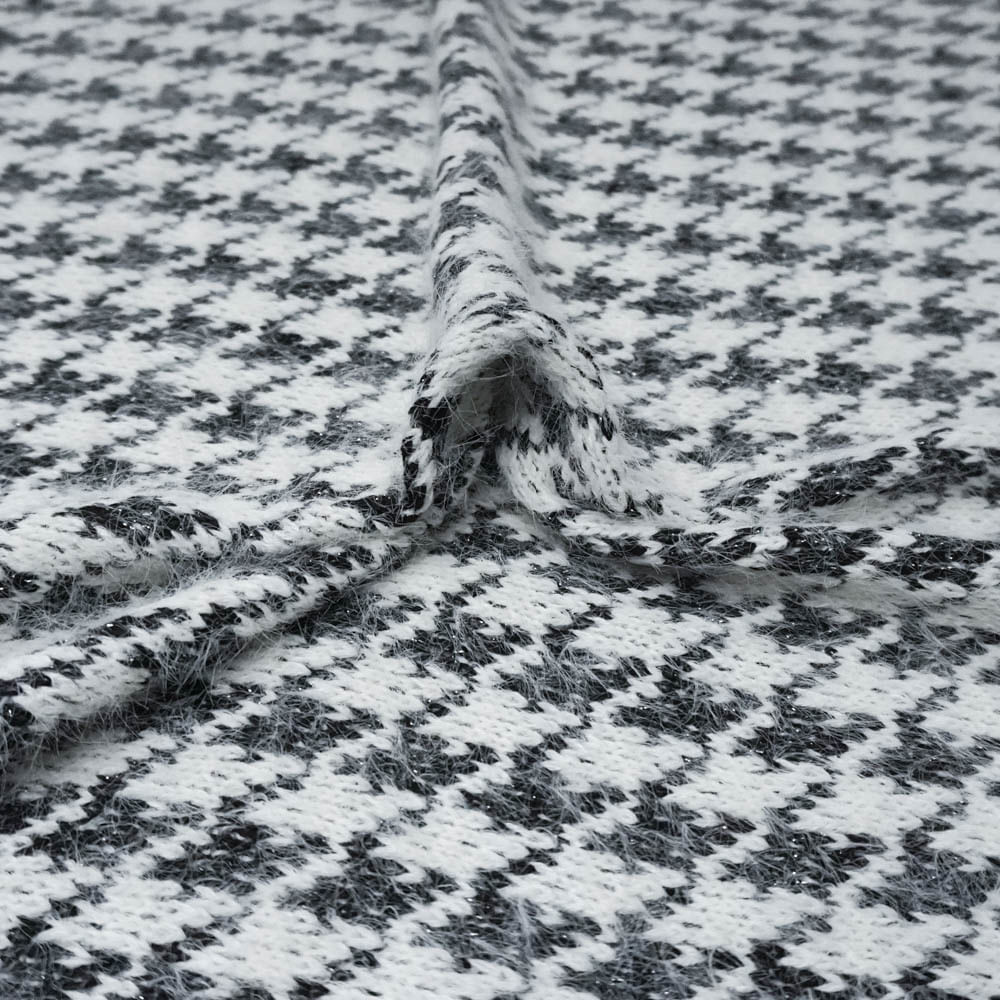 Tecido tweed estampado  branco/preto