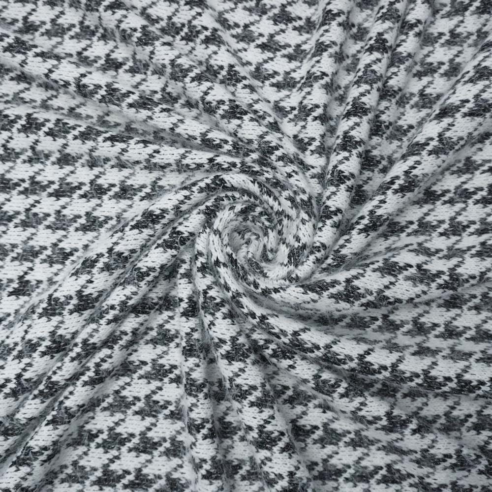 Tecido tweed estampado  branco/preto