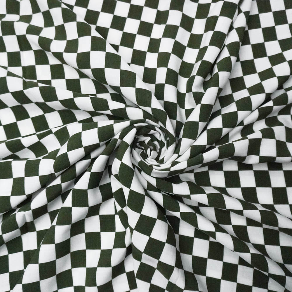 Tecido viscose estampada xadrez verde/branco