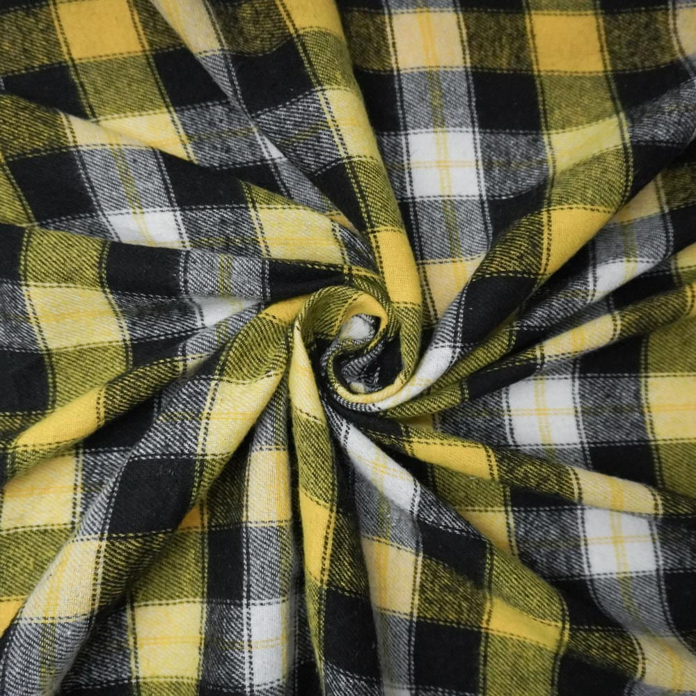 Tecido flanelado xadrez preto/amarelo