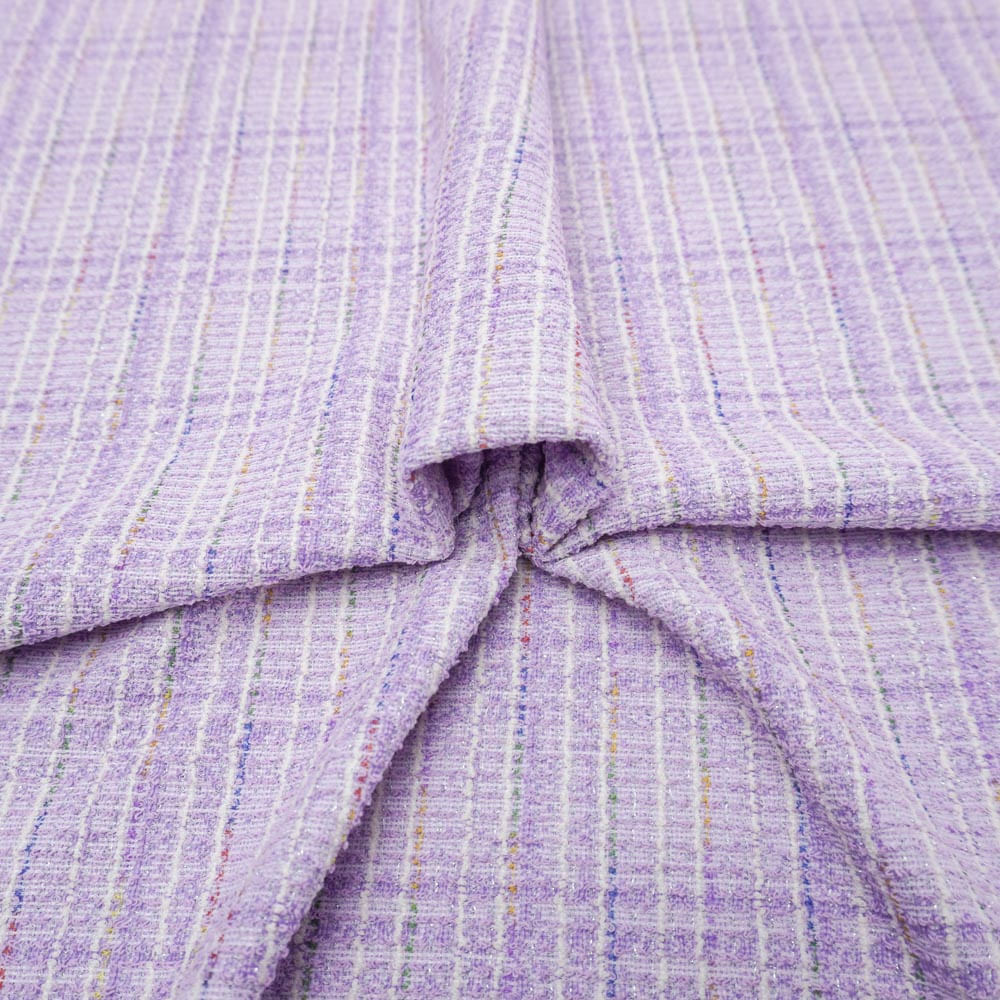 Tecido malha tweed lilás fio metalizado
