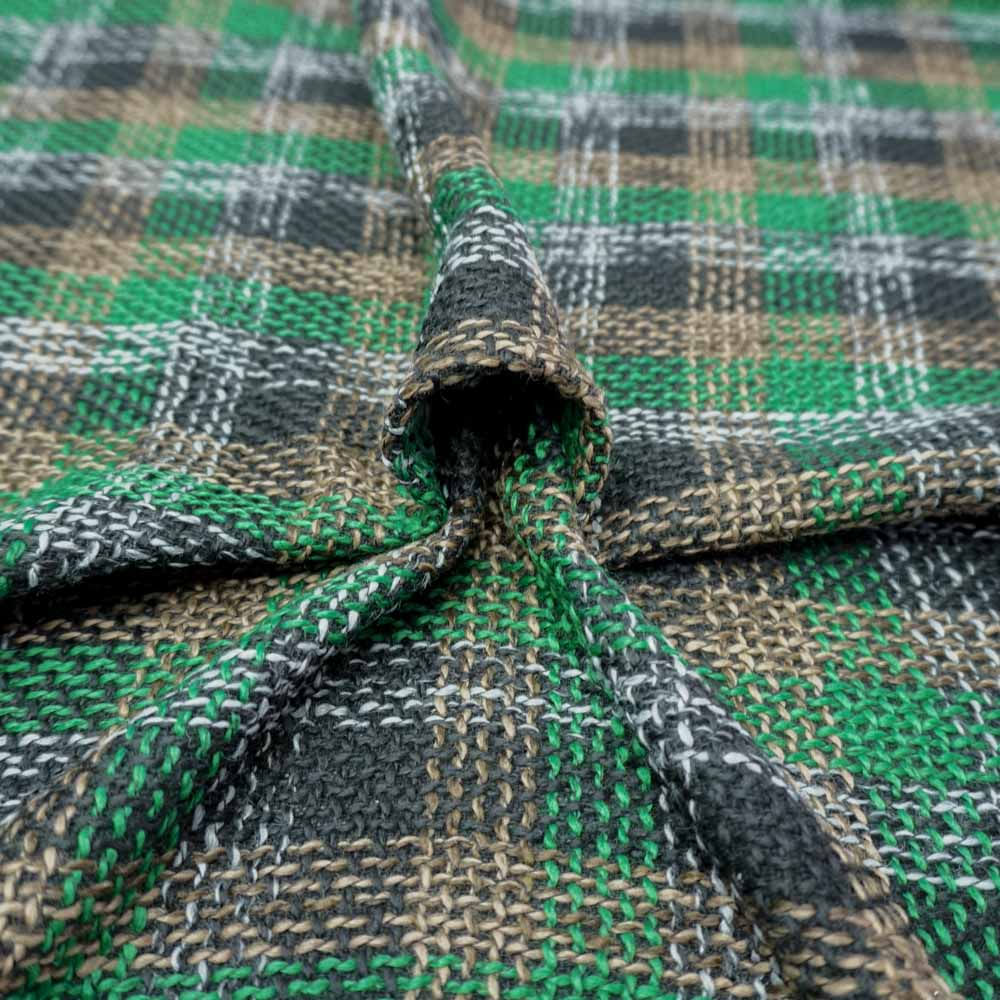 Tecido tweed xadrez preto/verde