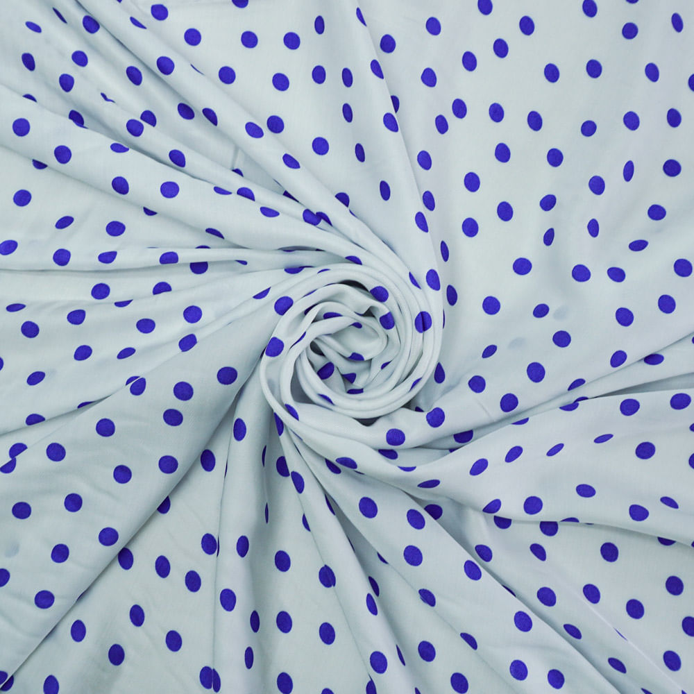 Tecido viscose branco estampa poá azul (tecido italiano legítimo)