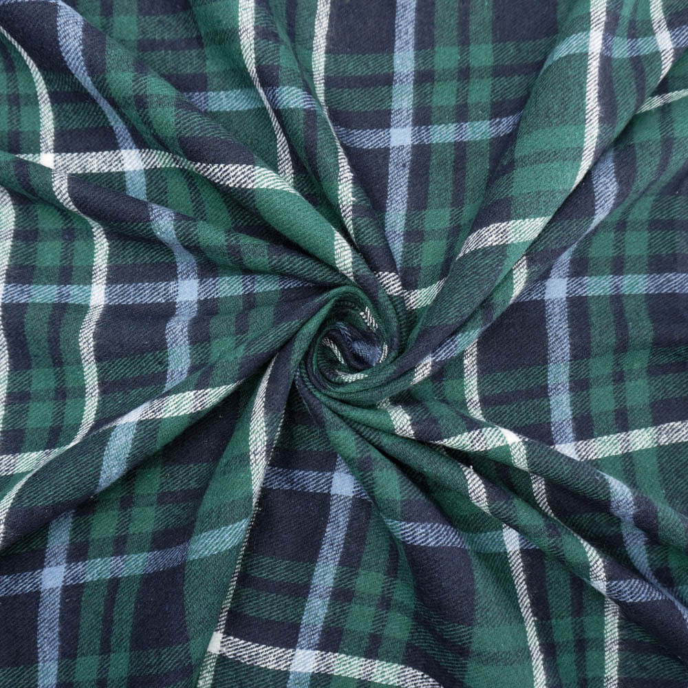 Tecido flanelado xadrez verde/azul