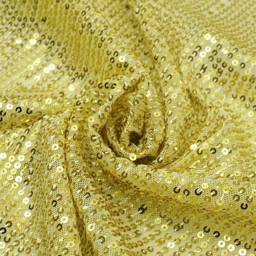 Tecido tule bordado paetê amarelo