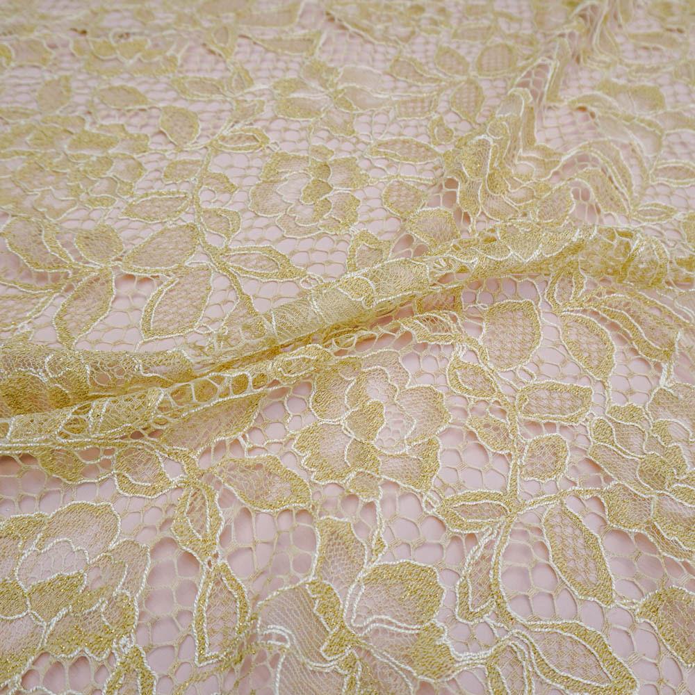 Tecido renda dourada fio com brilho - und 180cm x 145cm