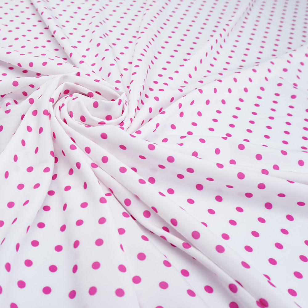 Tecido seda pluma off white estampa digital poá pink Maximus