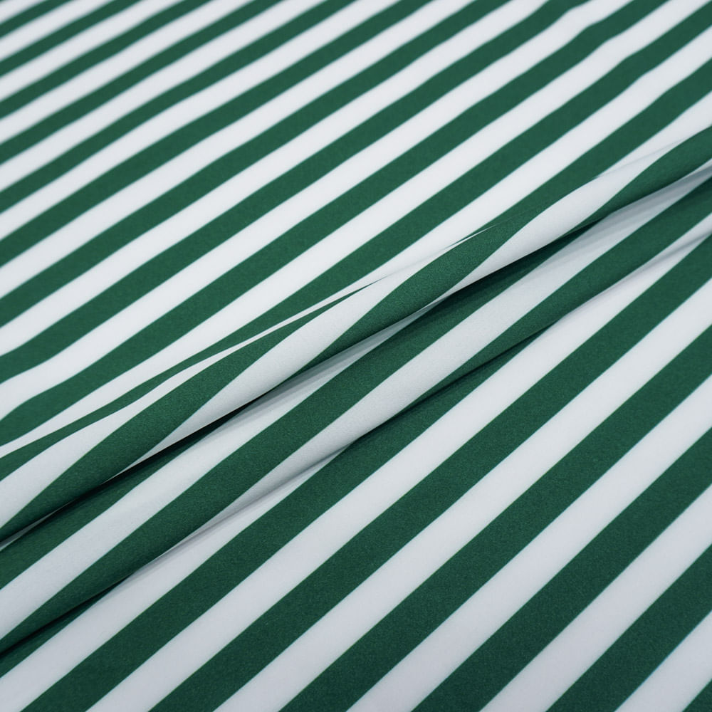 Tecido seda pluma listrado branco/verde
