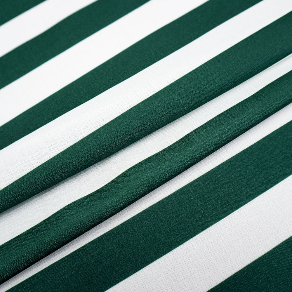Tecido poliéster com textura de linho listrado branco/verde