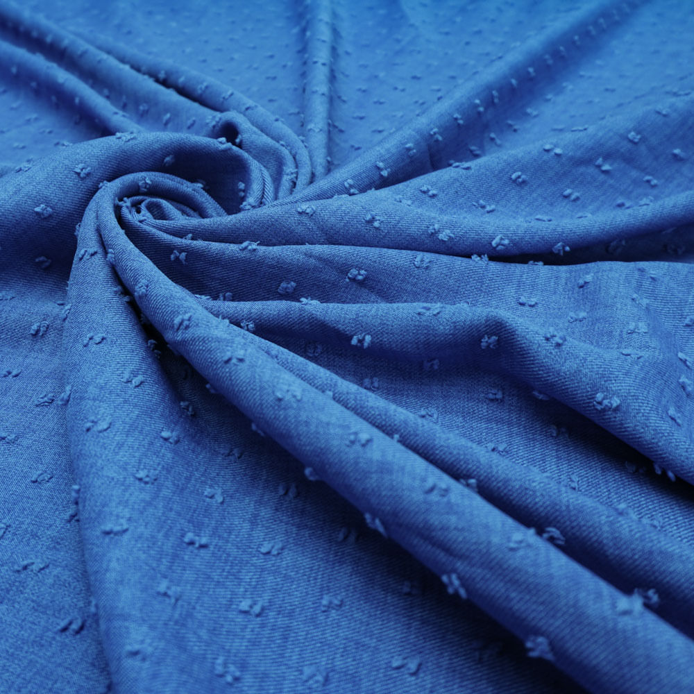 Tecido poliéster com textura de linho azul pipoquinha