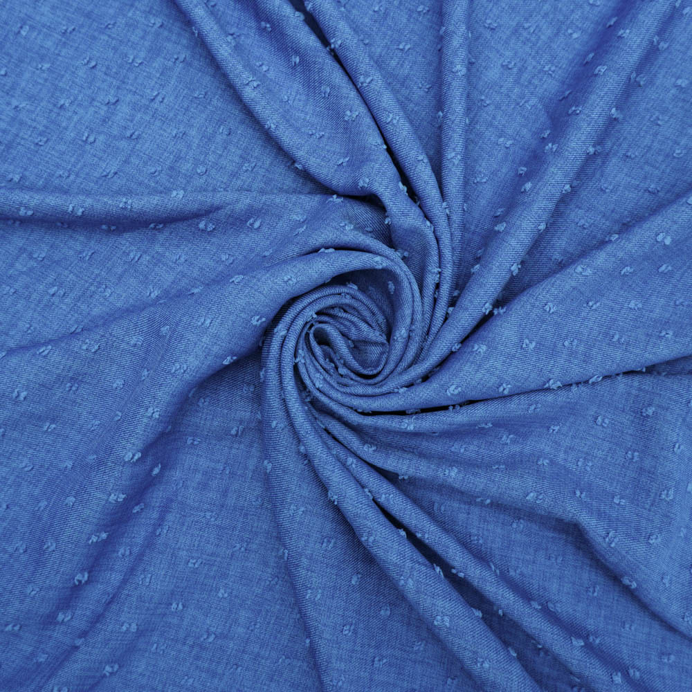 Tecido poliéster com textura de linho azul pipoquinha