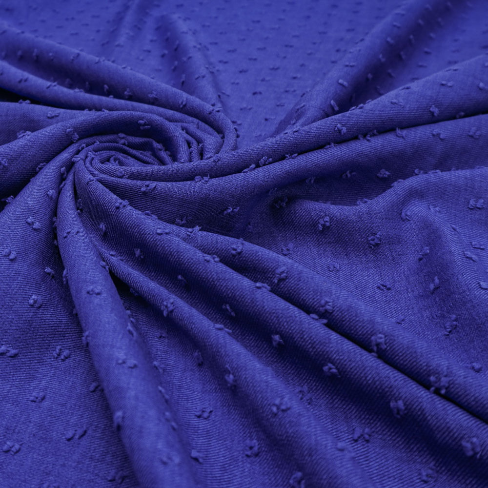 Tecido poliéster com textura de linho azul royal pipoquinha