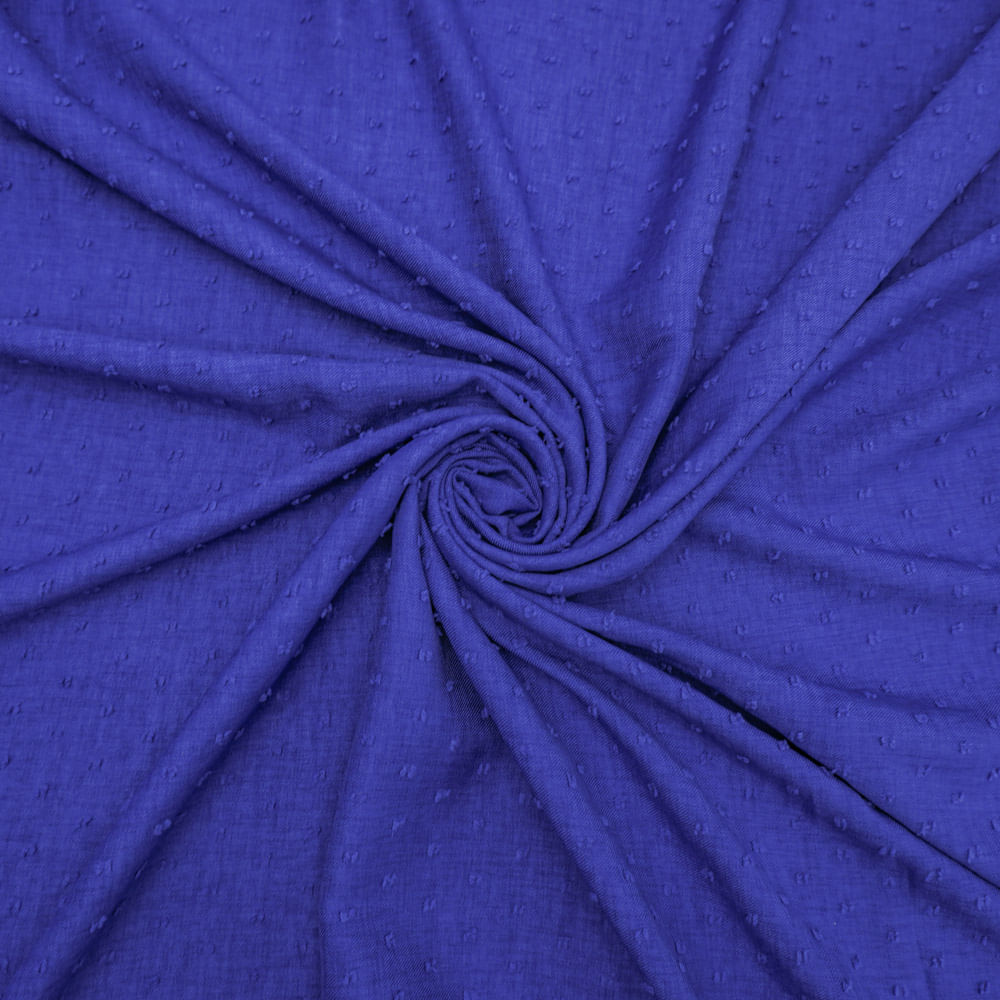Tecido poliéster com textura de linho azul royal pipoquinha