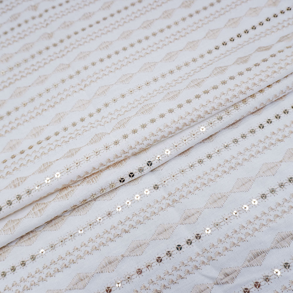 Tecido linho misto premium bordado paete off white