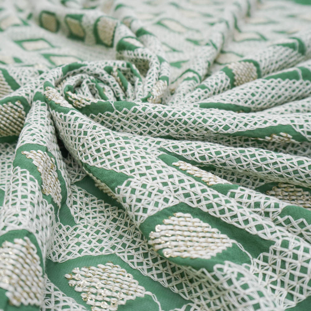 Tecido cambraia de algodão premium bordado verde