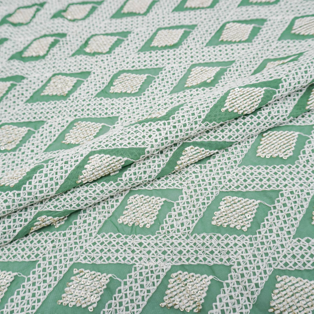 Tecido cambraia de algodão premium bordado verde