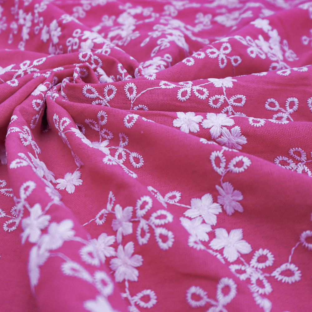 Tecido linho misto pink bordado