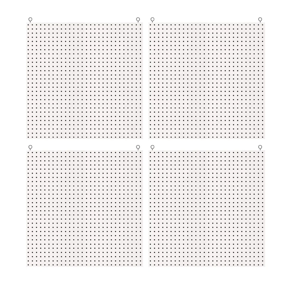 4 Chapas Placa de Eucatex Branco Perfurado Pegboard Expositor Painel 120x120cm com 40 Ganchos