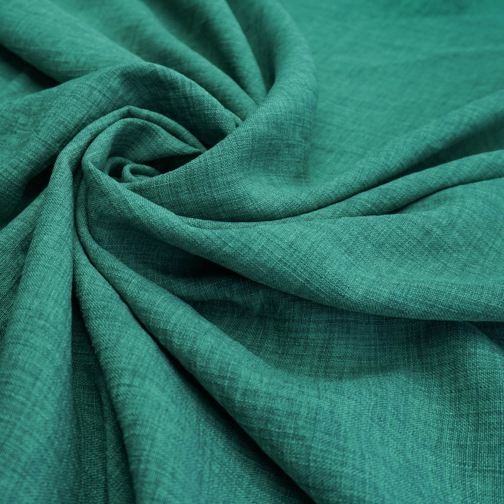 Tecido poliéster com textura de linho verde turquesa