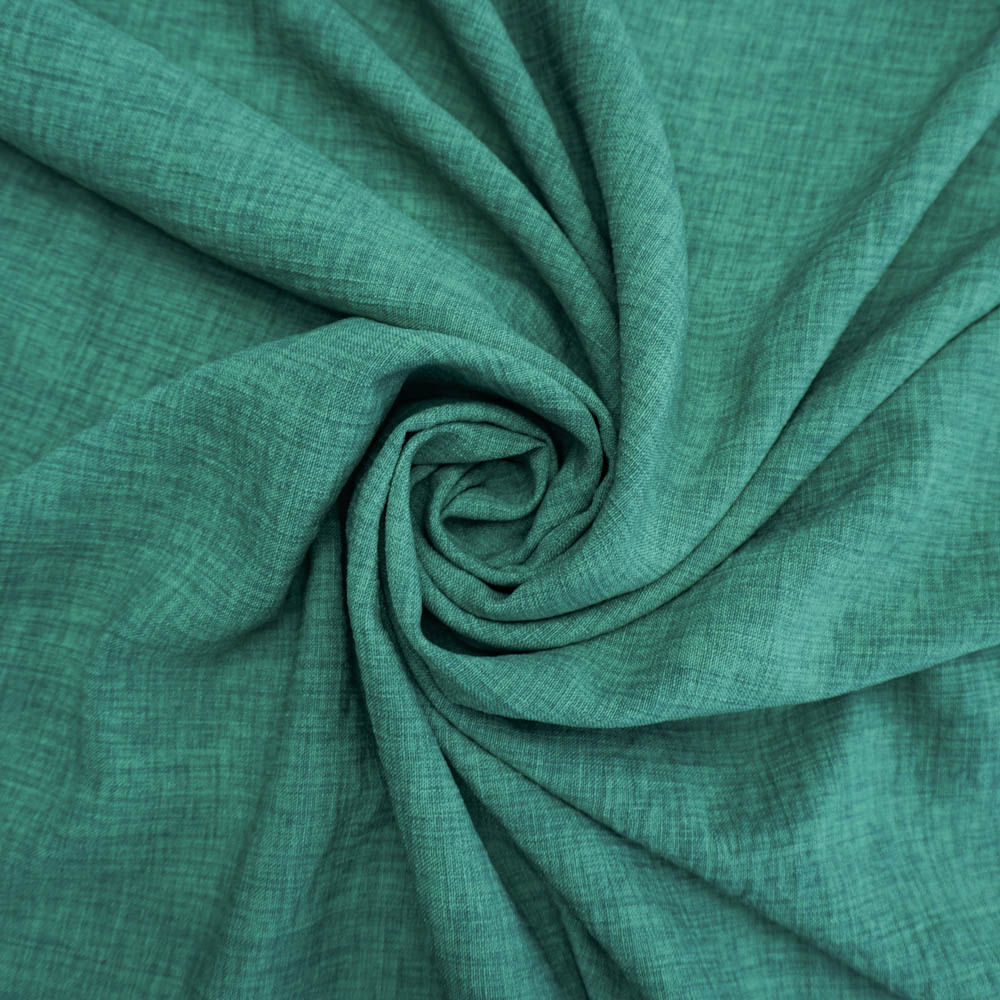 Tecido poliéster com textura de linho verde turquesa