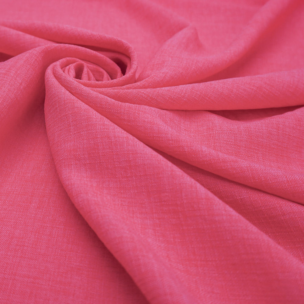 Tecido poliéster com textura de linho rosa chiclete
