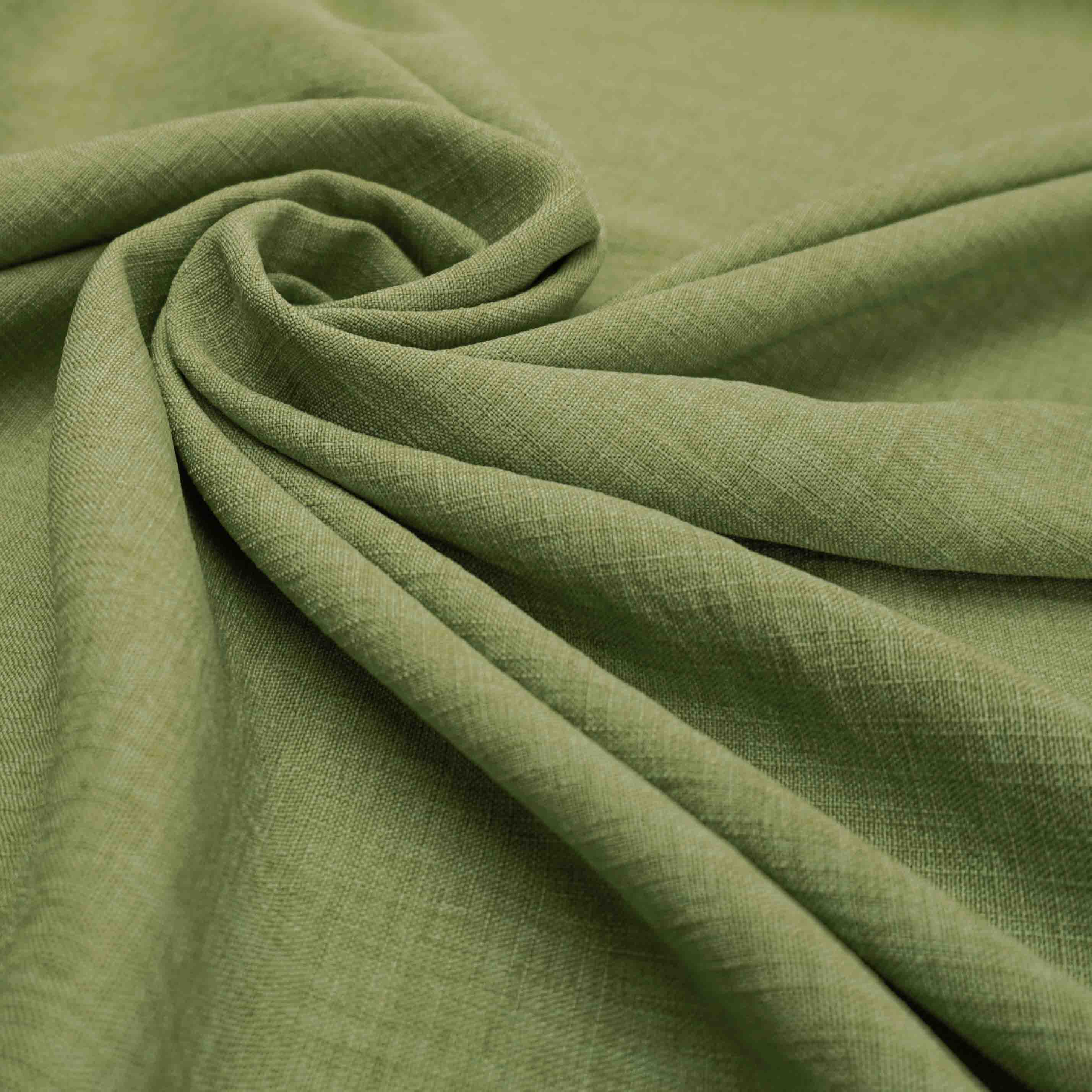 Tecido poliéster com textura de linho verde oliva claro